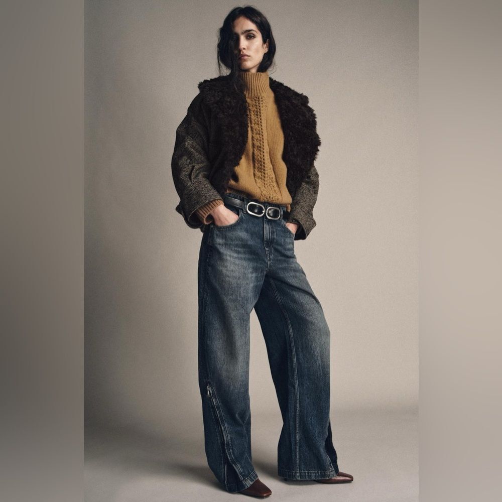 ZARA ZW COLLECTION MID-RISE BALLOON JEANS WITH ZIPPERS LIMITED EDITION